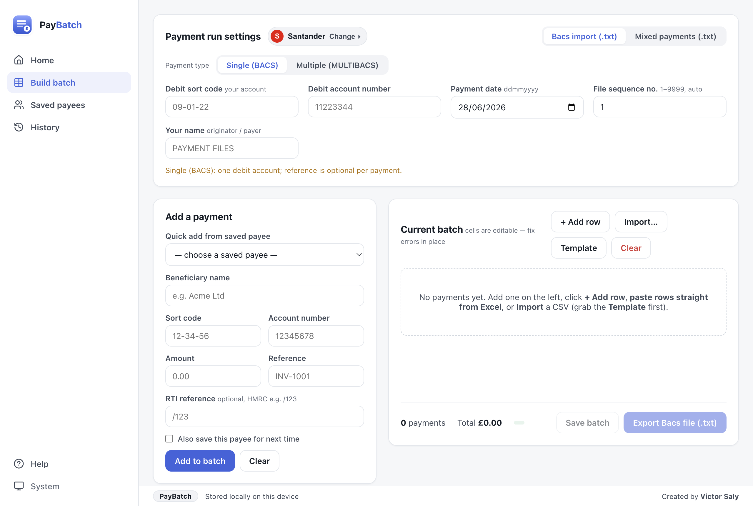 PayBatch — building a payment batch